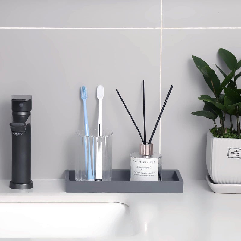 Heagoale Bathroom Trays for Counter, Slicone Vanity Trays for Bathroom, Rectangle Sponge Holder for Kitchen Sink - Grey - Image 2